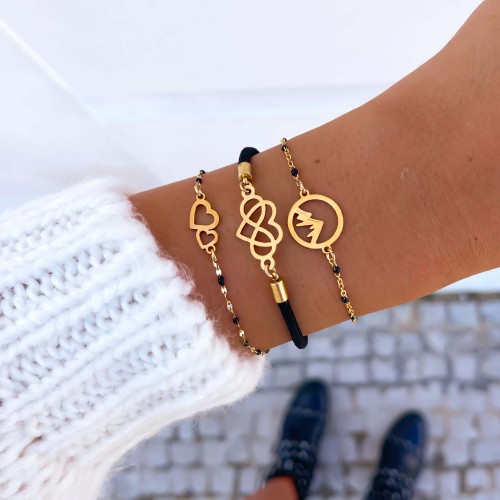 BRANSOLETKA ZAWIESZKA SERCE NIESKOŃCZONOŚĆ NA CZARNYM SZNURKU STAL CHIRURGICZNA  