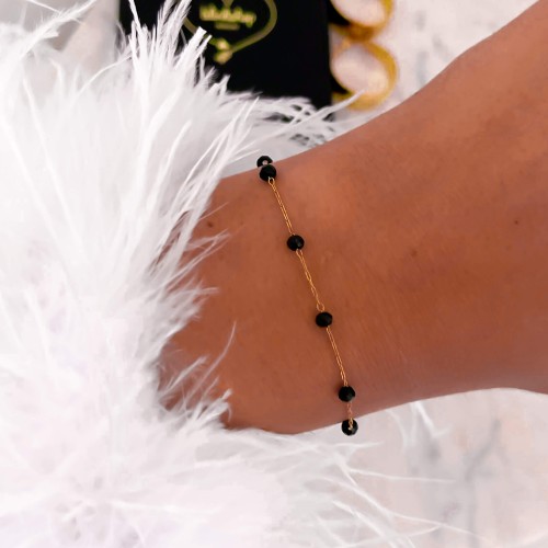 BRANSOLETKA CZARNE KORALIKI BOHO STAL CHIRURGICZNA