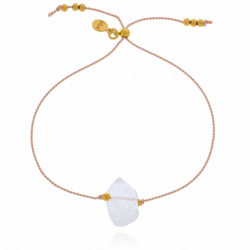 BRANSOLETKA SZNUREK KOLOR KREMOWY KORALIKI STAL KRYSZTAŁ GÓRSKI 