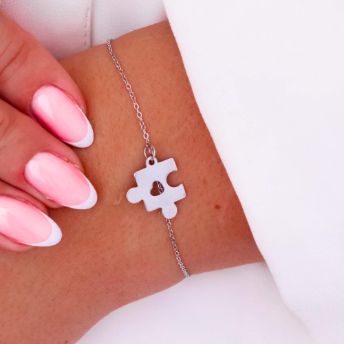 SREBRNA BRANSOLETKA Z PUZZLEM ZE STALI CHIRURGICZNEJ