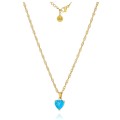 złoty naszyjnik ze stali szlachetnej serce kryształek kolor niebieski