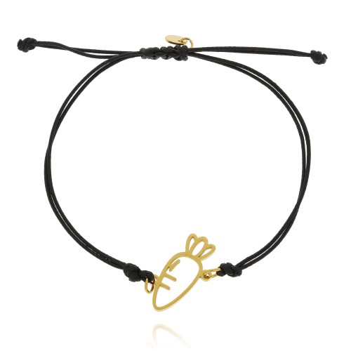 BRANSOLETKA NA CZARNYM SZNURKU MARCHEWKA STAL CHIRURGICZNA