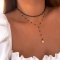 podwójny naszyjnik czarne koraliki body chain z blaszką ze stali chirurgicznej