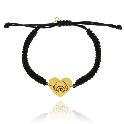 GRAWEROWANA  BRANSOLETKA NA SZNURKU SERCE Z MALTAŃCZYKIEM ZE STALI CHIRURGICZNEJ