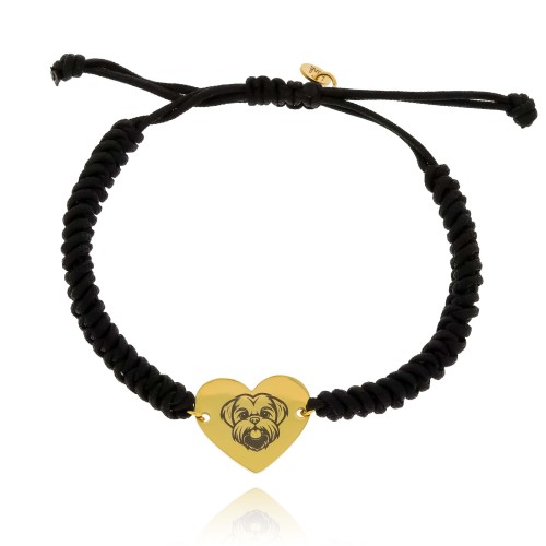 GRAWEROWANA  BRANSOLETKA NA SZNURKU SERCE Z PSEM MALTAŃCZYK ZE STALI CHIRURGICZNEJ 