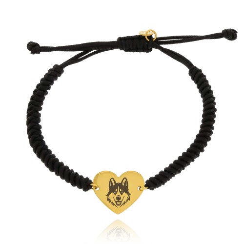 GRAWEROWANA  BRANSOLETKA NA SZNURKU SERCE Z PSEM HUSKY ZE STALI CHIRURGICZNEJ 