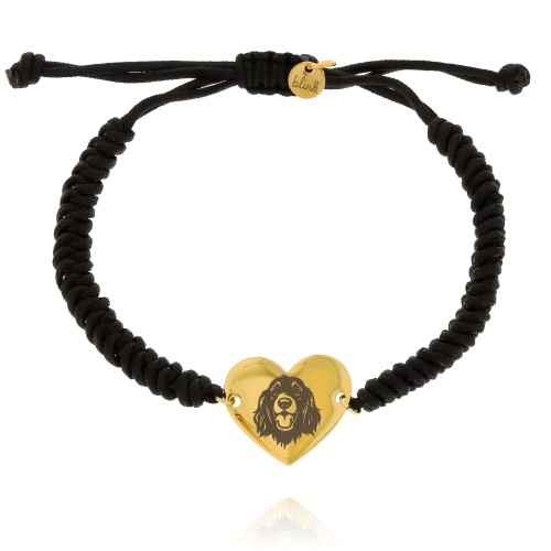 GRAWEROWANA  BRANSOLETKA NA SZNURKU SERCE Z PSEM GOLDEN RETRIEVER ZE STALI CHIRURGICZNEJ 