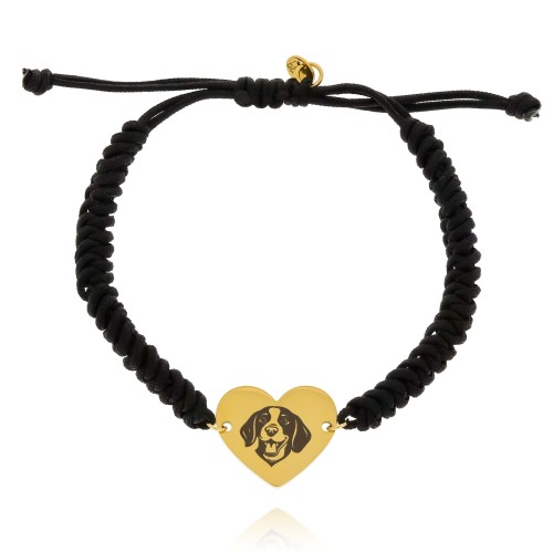 GRAWEROWANA  BRANSOLETKA NA SZNURKU SERCE Z PSEM BEAGLE ZE STALI CHIRURGICZNEJ 