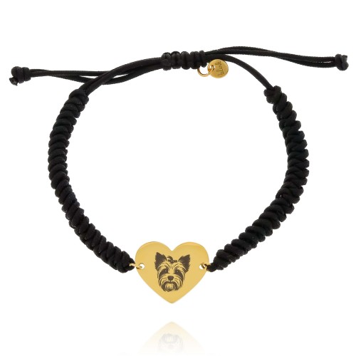GRAWEROWANA  BRANSOLETKA NA SZNURKU SERCE Z PSEM YORKSHIRE TERRIER YORK ZE STALI CHIRURGICZNEJ   