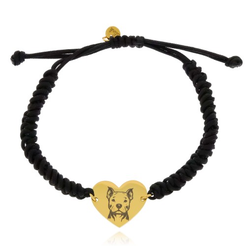 GRAWEROWANA  BRANSOLETKA NA SZNURKU SERCE Z PSEM STAFFIK ZE STALI CHIRURGICZNEJ 