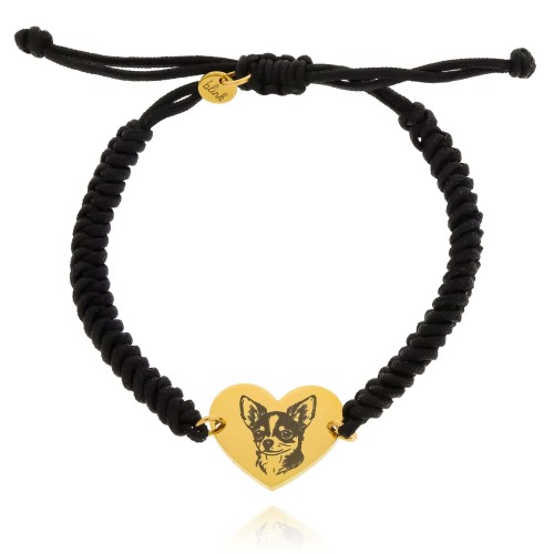 GRAWEROWANA  BRANSOLETKA NA SZNURKU SERCE Z PSEM CHIHUAHUA ZE STALI CHIRURGICZNEJ  