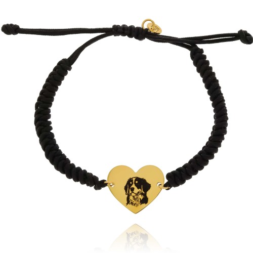 GRAWEROWANA  BRANSOLETKA NA SZNURKU SERCE Z PSEM BERNEŃSKI PIES PASTERSKI ZE STALI CHIRURGICZNEJ