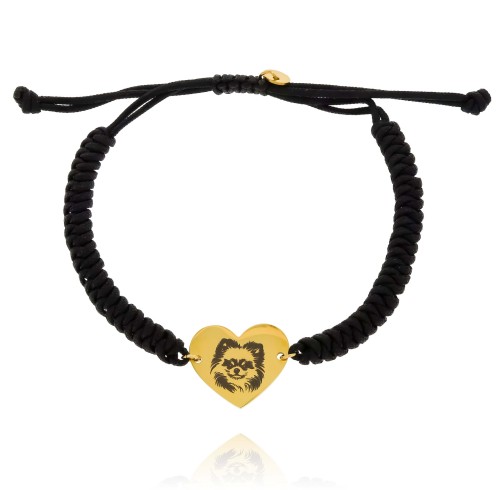 GRAWEROWANA  BRANSOLETKA NA SZNURKU SERCE Z PSEM POMERANIAN ZE STALI CHIRURGICZNEJ 