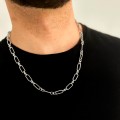 naszyjnik męski stal  kolor srebrny łączony łańcuch płaski .jpg