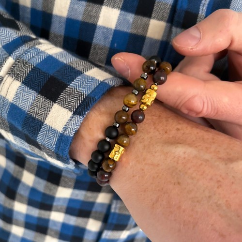 BRANSOLETKA MĘSKA KAMIEŃ TYGRYSIE OKO AMFIBOL ZE STALI CHIRURGICZNEJ 