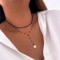 podwójny naszyjnik czarne koraliki body chain z blaszką ze stali chirurgicznej .jpg