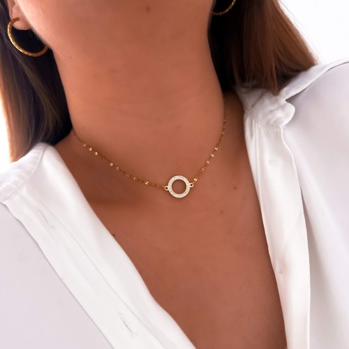 ZŁOTY NASZYJNIK  Z KÓŁECZKIEM Z KRYSZTAŁKAMI STAL CHIRURGICZNA