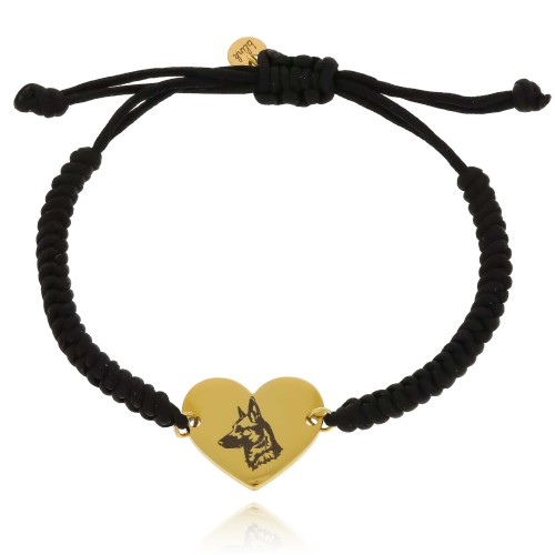 GRAWEROWANA  BRANSOLETKA NA SZNURKU SERCE Z PSEM OWCZAREK BELGIJSKI MALINOIS ZE STALI CHIRURGICZNEJ  