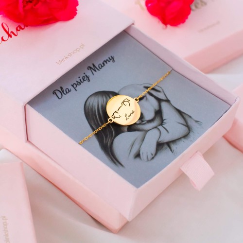 BRANSOLETKA Z PSEM GRAWER IMIĘ PERSONALIZOWNA STAL CHIRURGICZNA  