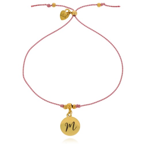 BRANSOLETKA Z GRAWEREM PERSONALIZACJA LITERKA STAL SZNUREK KOLOR BRUDY RÓŻ