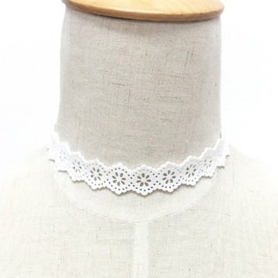 LEATHER CHOKER SKÓRZANY BOHO BIAŁY KORONKA