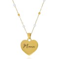 Naszyjnik pozłacany  z sercem dla mamy  stal personalizacja imiona perłowe koraliki