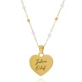 Naszyjnik pozłacany  z sercem dla mamy  stal personalizacja imiona perłowe koraliki