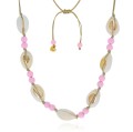 naszyjnik choker muszelki na sznurku różowe koraliki boho .jpg