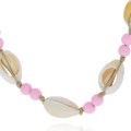 naszyjnik choker muszelki na sznurku różowe koraliki boho .jpg