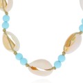 naszyjnik choker muszelki na sznurku różowe błękitne koraliki boho .jpg