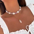 naszyjnik choker muszelki na sznurku różowe fioletowe koraliki boho .jpg