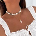 naszyjnik choker muszelki na sznurku różowe błękitne koraliki boho  .jpg