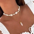 naszyjnik choker muszelki na sznurku różowe beżowe koraliki boho  .jpg