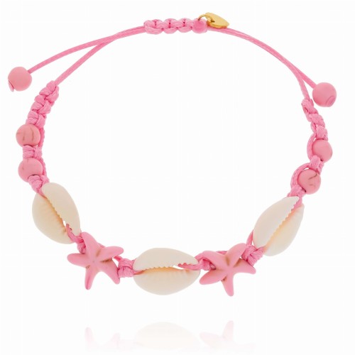 BRANSOLETKA MUSZELKI ROZGWIAZDA NA RÓŻOWYM SZNURKU