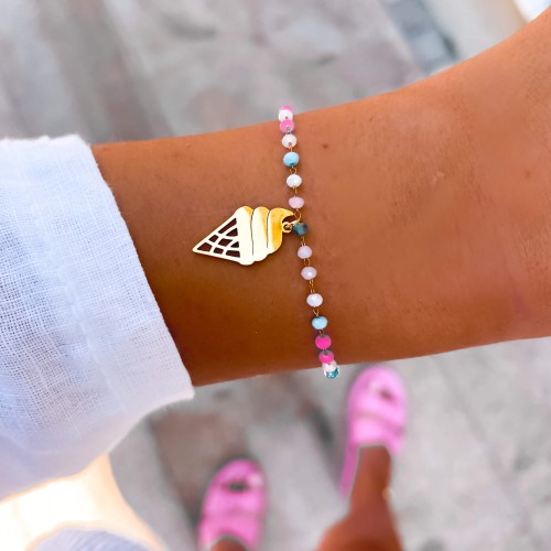 POZŁACANA LETNIA BRANSOLETKA ZE STALI CHIRURGICZNEJ ICE CREAM LODY KOLOROWE KORALIKI 