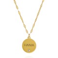 pozłacany naszyjnik z grawerem okrągły medalion z kryształkiem imie stal chirurgiczna .jpg