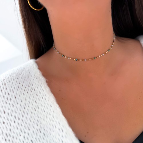 CHOKER ZE STALI CHIRURGICZNEJ OPALIZUJĄCE KORALIKI KRÓTKI NASZYJNIK 