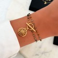 bransoletka ze stali chirurgicznej opalizujące beżowe koraliki z rozetką boho .jpg