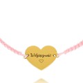 Bransoletka  z grawerem wdzięczność serce ze stali chirurgicznej na sznurku