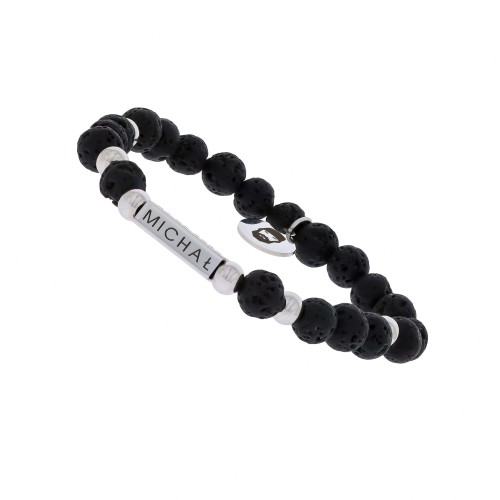 bransoletka męska z grawerem personalizowana imię kamień lawa