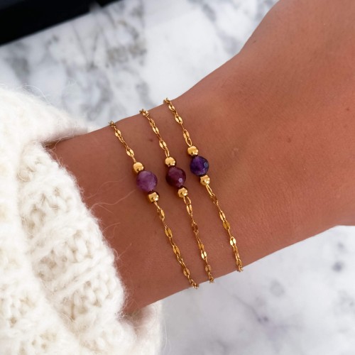 POZŁACANA BRANSOLETKA Z KAMIENIEM NATURALNYM KWARC FIOLETOWY 