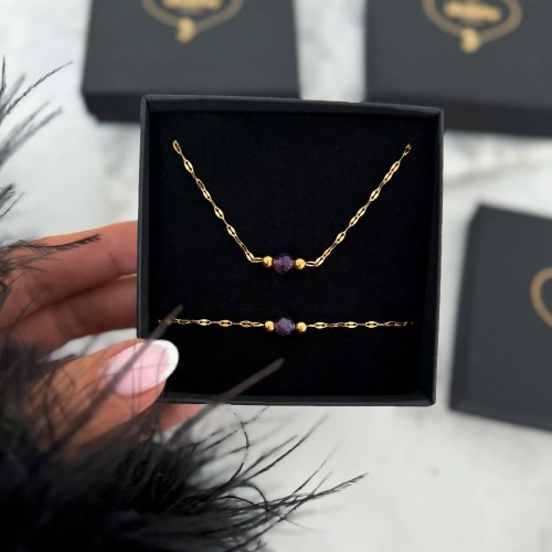 POZŁACANY NASZYJNIK ZE STALI CHIRURGICZNEJ Z AMETYSTEM FASETOWANYM CHOKER Z KULKĄ