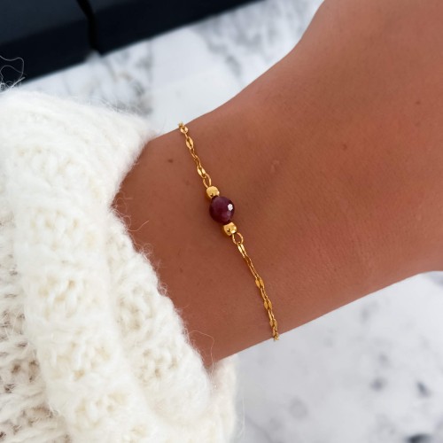 POZŁACANA BRANSOLETKA Z BORODWY, KAMIENIEM NATURALNYM KWARC FASETOWANY STAL CHIRURGICZNA