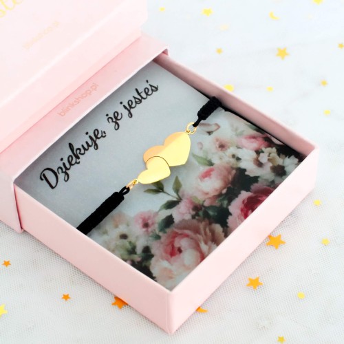 Bransoletka serca na czarnym sznurku srebro 925 pozłacane prezent.JPG