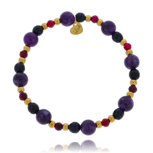 BRANSOLETKA Z KAMIENI NATURALNYCH AMETYST NOC KAIRU TYGRYSIE OKO