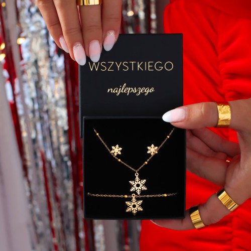 komplet biżuterii zimowe śnieżki złoty stal chirurgiczna .JPG