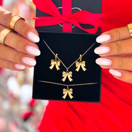 zestaw biżuterii z kokardkami pozłacana stal chirurgiczna .jpg