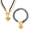 zestaw biżuterii czarne koraliki z sercami pozłacana stal chirurgiczna .PNG