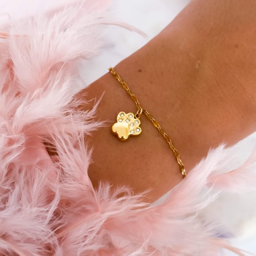 ZŁOTA DELIKATNA BRANSOLETKA Z ŁAPKĄ I KRYSZTAŁKAMI STAL POZŁACANA