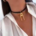 naszyjnik choker eko skóra ze złotą kokardką pozłacana stal chirurgiczna .jpg